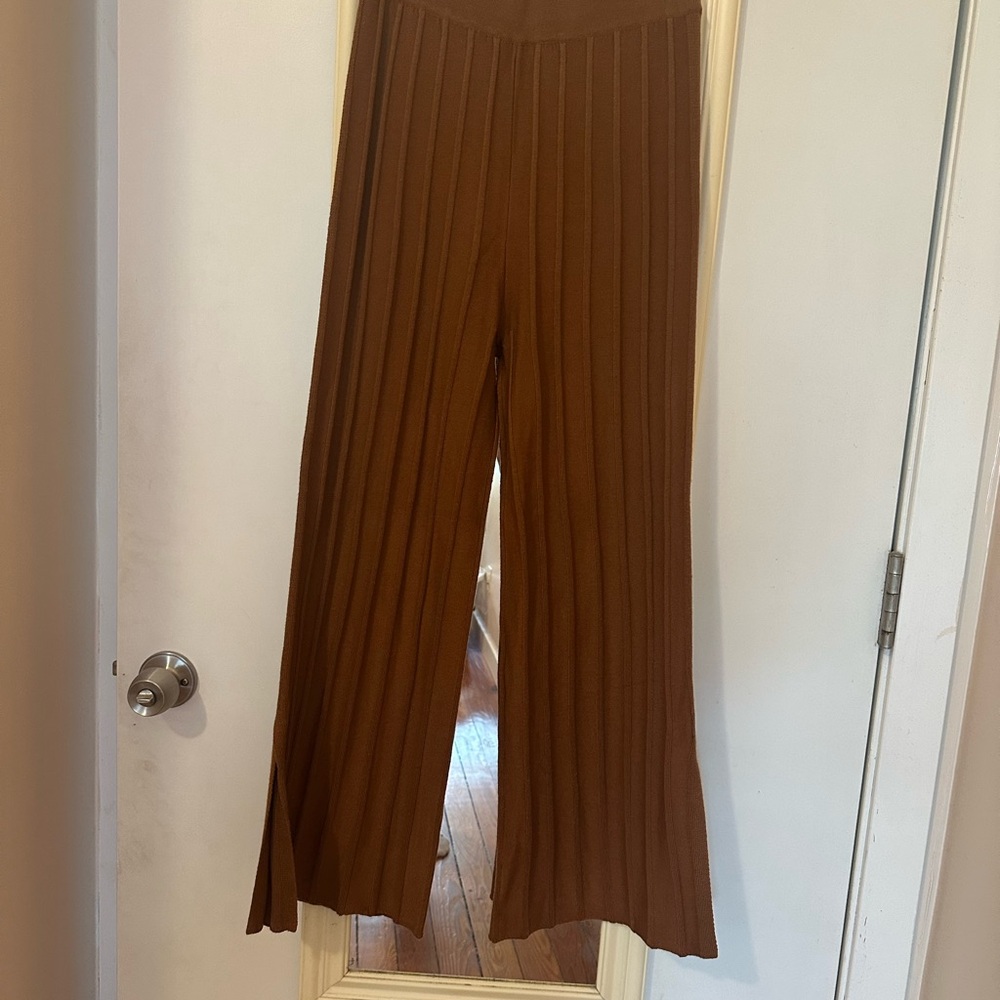 Ascot & Hart Brown Knit Wide-Leg Pants